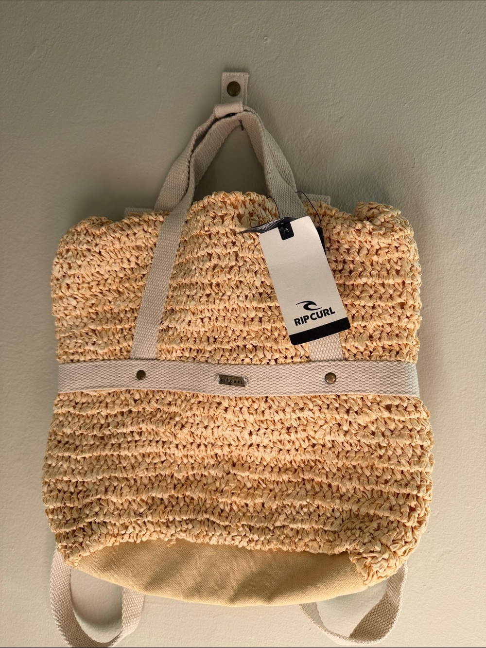 Rip Curl Cream Woven Crochet Backpack